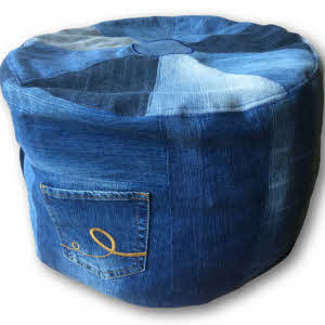 Round Pouf Ottoman Footrest Denim Jeans Upcycling